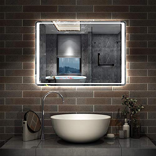 Acezanble 800x600 Wall Mounted Heated Bathroom Mirror with LED Light,Motion Sensor Switch,Anti-fog,IP44,Cool White
