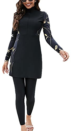 AllMonyba Femmes Musulmans Maillots De Bain 2 Pièces Ensemble Modeste Islamique Maillot De Bain Beachwear Moyen Orient Plus La Taille De Natation Costume Burkini