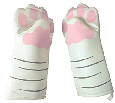 Mokyler Dicke Ofenhandschuhe Lustige weiße Katzen Klauen Backen Topflappen Handschuhe Küche Isolierung Ofen Kochen Mikrowelle Anti-Verbrühung Baumwolle Küchenwerkzeuge 1 Paar, 12.2x5.9inch