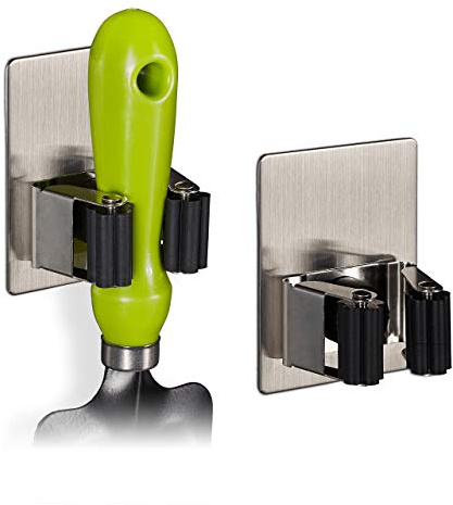 Relaxdays 8X Porta Scope da Muro Adesivo, Carico 3kg, Attrezzi da Casa e Giardino, Acciaio Inox e Gomma, Argento