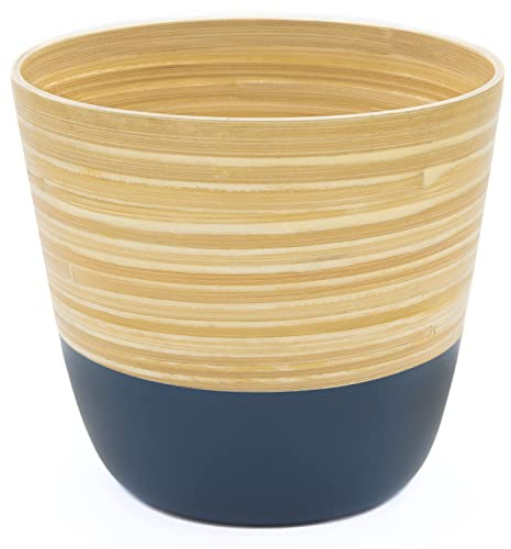 Dehaus® Handmade Bamboo Plant Pot - Medium 17 x 16cm - Decorative Indoor Pots for House Plants, Flowers, Succulents & Herbs - Contemporary Planter, Wooden Planters in Blue, Sage Green, White, & Grey