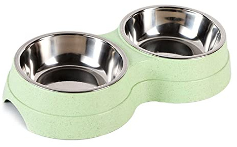 Cuenco doble para perro, antideslizante, extraíble, de acero inoxidable, 2 en 1, antiderrames, para perros pequeños, gatos y animales, etc. (S, verde)