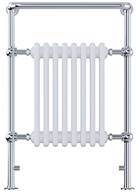 AQUAWORLD Traditional Victorian Style Heated Towel Rails using Low Carbon Steel for Bathroom with Radiator - Floor Mounted Towel Warmer Rack Chrome Finish - White, 8 Section