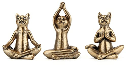 Smadeer Yoga Cat Statues for Home Decor Accents,Yoga Pose Figurine for Zen Spiritual Bedroom Living Room Office Table Desk Modern Boho Decoration,Meditation Shelf Decor Accents Antique Bronze Gift