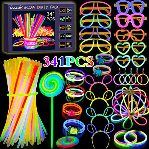 MULEVIP 341 Pezzi Braccialetti Luminosi Fluorescenti, Bracciali Starlight, Glowsticks Party,Collane Glow Neon per Feste Scure