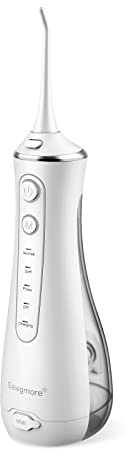 Idropulsore Dentale Portatile, Sawgmore Irrigatore Orale, IPX7 Impermeabile Pulizia Denti, Ricaricabile USB, 4 Modalità e 4 Ugelli di Ricambio, Adatto a viaggio e a casa