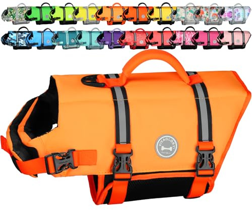 VIVAGLORY Chaleco Salvavidas Ripstop para Perros Pequeños, Medianos y Grandes, Chaleco de Natación para Perros con Mayor Flotabilidad y Visibilidad, Naranja Oscuro
