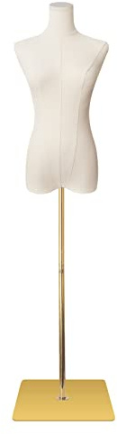 SHAREWIN Female Mannequin Torso Women Dress Forms for Sewing Manicanequin Body High Stability Gold Metal Stand for Clothing Dress Jewelry Display Adjustable Height 50”-70” Thin Body