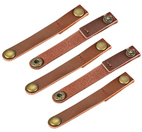 sourcing map 5 Stück Kabel Organizer Rindsleder Kabelbinder Set, 90mm x 12mm Kabelhalter Aufwicklung Multifunktionale Kabelmanagement für Kopfhörer USB Ladekabel, Hellbraun