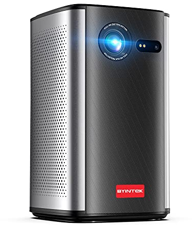 BYINTEK P70 Mini-3D-Projektor aus Metall, HD LED WiFi tragbarer Projektor mit Akkubetrieb, unterstützt 1080P 4K, Android 9.0 Betriebssystem, kabelloses Display, mit Tasche und Stativ