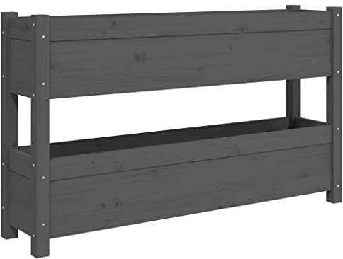Fisinber Fioriera grigia, 112 x 25 x 66 cm, aiuola rialzata in legno di pino massiccio, fioriera per balcone, terrazza e giardino, stabile aiuola in legno con 2 cassette per verdure e fiori