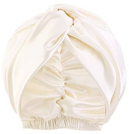 Weiche, seidige, doppellagige Satinhaube für Damen, solide Schlafmütze, elastische Haarpflege, Schlafkappe für natürliches Haar