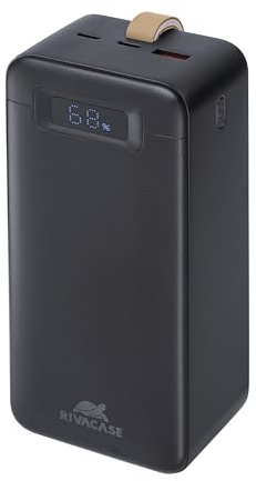 RIVACASE VA1084 Powerbank 40000 mAh, QC/PD 65W Schnelladestation kompatibel mit Laptops, Tragbares Ladegerät mit LCD-Display, 2 Eingängen und 3 Ausgängen, Perfekt für MacBook, iPhone, Dell, HP, u.a.