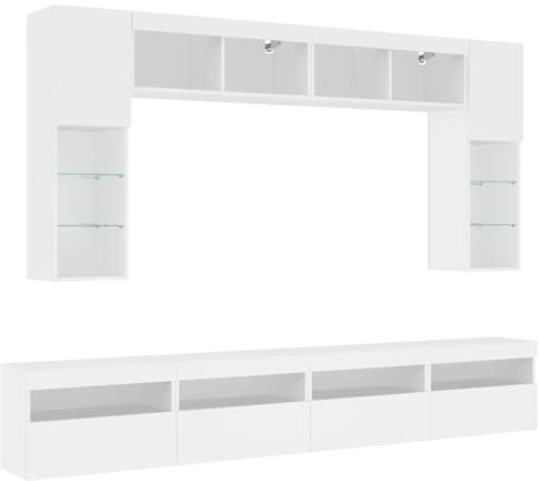 vidaXL Väggmonterade tv-skåp 8 delar med LEDs vit, väggenhet, väggmonterad TV-enhet, väggmonterat skåp, TV-väggenhet, hängskåp, väggförråd, TV-möbler