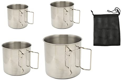 plplaaoo 4 Pièces Tasses De Camping, Tasses De Randonnée, Tasses De Camping en Acier Inoxydable avec Poignée Pliante, Tasse De Feu De Camp De Camping en Plein Air Imbriquée pour la Randonnée