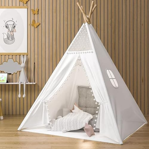 Pamatio Tipi Zelt für Kinder,Tipi Kinderzelt,Kinderzelt für drinnen,Kindertipi Spielzelt,Spielzelt Kinder,Kinderzimmer Deko Weiß a