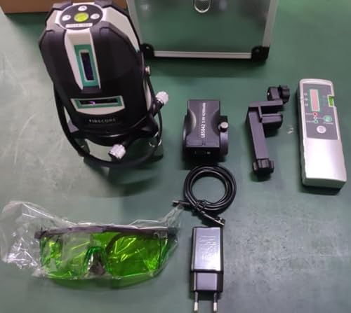 Firecore Kreuzlinienlaser mit Empfänger, Laser Selbstnivellierend Nivelliergerät mit 4200mAh Li-Ionen-AKKU, Grün 5 Linien Laser mit Plumb Punkt, Arbeitsbereich 30m, bis zu 50m mit Empfänger - FGL-411G