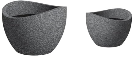 Scheurich Wave Globe, Pflanzgefäß aus Kunststoff, Schwarz-Granit & Wave Globe, Pflanzgefäß aus Kunststoff, Schwarz-Granit, 40 cm Durchmesser, 22,2 cm hoch, 19 l Vol.