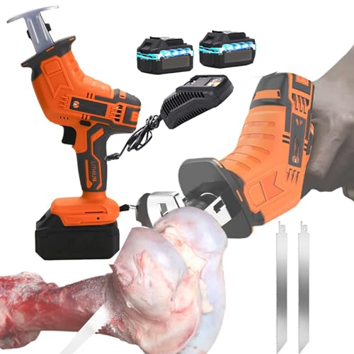 Sierra Para Huesos EléCtrica InaláMbrica, Sierra De Carnicero EléCtrica De Mano, Sierra Para Huesos Para Carne Multifuncional, Con 2 BateríAs + 2 Dientes De Sierra,Black