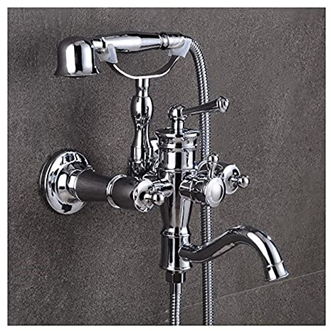 Badewannenarmatur Wandmontage Wannenfüllarmatur mit Handbrause, Wannenarmatur Einhebelmischer Messing Wannenarmatur High Flow Einfüllarmatur für Badezimmer,Chrom