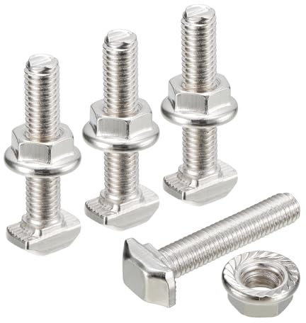sourcing map M5x25mm T Slot Drop-in Bolt and M5 Hexagon Flange Nut Set, 30 Sets Hammer Head T-Bolt T Shape Stud Sliding Screw for 20 Series Aluminum Profile