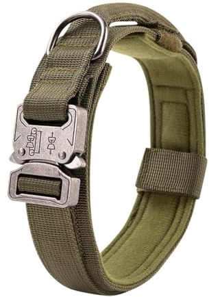 Taktisches Hundehalsband, Weich Gepolstertes Verstellbare, Kontrollgriff Metallschnalle, Nylon Hundehalsband für Mittlere Große Hunde Training Jagd(Green,L:42-54cm)