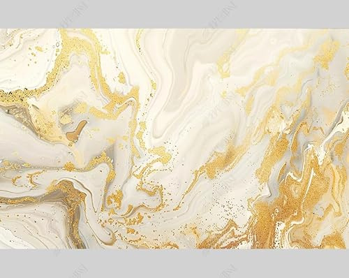 MZOwallpaper Papier Peint Intissé Motif Marbre Doré Beige Poster Tableaux Muraux Tapisserie Photo Trompe L'Oeil Salon Chambre Art Mural 250Cm(L) X175Cm(H)