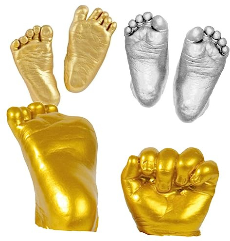 Handabdruck Satz für Babys 0, 5 1 Gipsabdruck Pulver Gold | Pulver mit Stift und Goldpulver, für Hand und Fußabdruck als Selbstgemacht Erinnerung