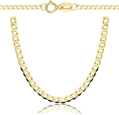 Rodium – Goldkette 14 Karat (585) Unisex, Goldkette Damen und Goldkette Herren, Cuban Chain, Panzerkette Gewicht 4.80g, Gold Kette Breite 2.30 mm, Länge 55cm, Unisex Necklace