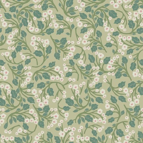 VEELIKE Tapete Blumen Grün Vintage Boho Grüne Winzige Blumentapete Selbstklebende Tapete Blätter Fototapete Blumen Mustertapete Möbelfolie Muster Wandtapete Schlafzimmer Badezimmer 44.5 cm x 300 cm