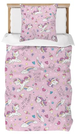 DJDEA Bettwäsche Kinder 135x200 Mädchen Weich Mikrofaser, Jede Menge rosa Einhörner Motiv Kinderbettwäsche mit Reißverschluss, Bettbezug und 1 Kissenbezug 80X80cm Geschenk für Mädchen