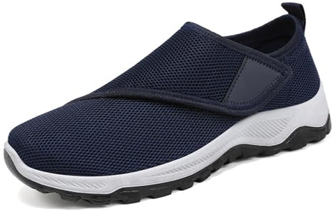 Mäns hälsoskor, diabetiker skor, löparskor, hallux valgus, skor för svullna fötter med kardborreband, seniorer, halkfria sneakers, artrit, ödem, ortopediska skor, blå-44 EU