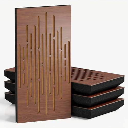 Lot de 4 panneaux acoustiques étroits décoratifs avec tissu de velours, 50 x 25 cm, contrôle du bruit et réduction de l'écho, absorption et diffusion du son | [WAVE-F - Noix | Doré]