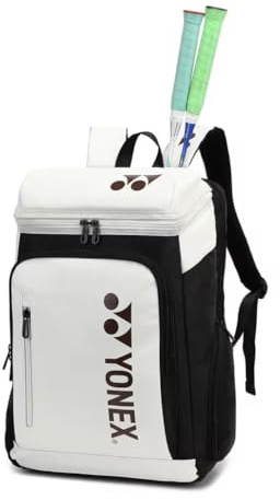 YONEX Quality Large Capacity Sports Backpack, Multi-Compartment Racket Bag for Badminton and Tennis, Separate Shoe Compartment. (White Black)