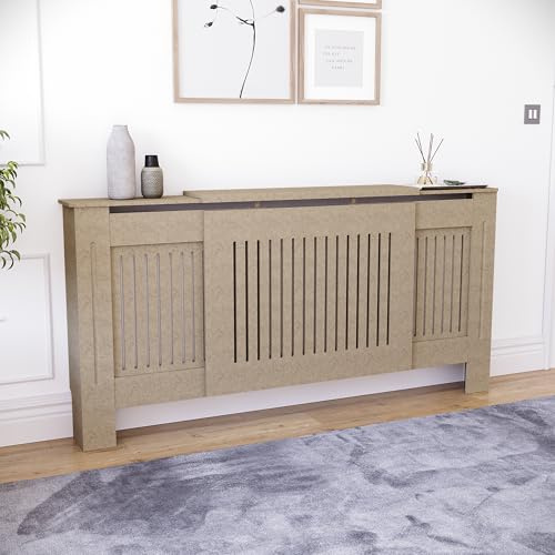 Vida Designs Chelsea Cache-radiateur Unfinished - Ajustable - Lattes verticales modernes pour une circulation optimale - H82xW140-204xD20.5cm - MDF non peint Idéal pour salon et couloir