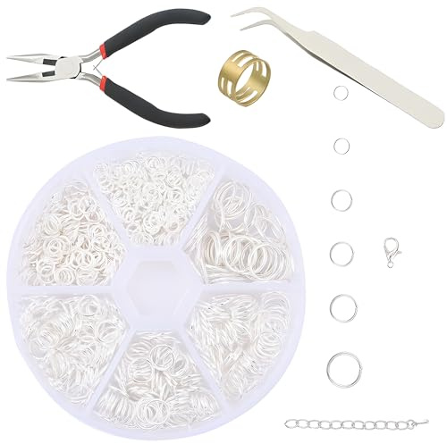 MOSNOW 1383 Stück Biegeringe Edelstahl Werkzeug-Set (8 Größen) – Metall Sprungringe mit Zange, Pinzette & Aufbewahrungsbox, DIY Schmuckherstellung, Ketten Reparatur(Silver)
