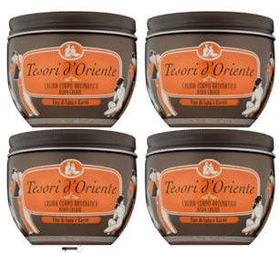 Tesori d'Oriente Lotus Blüte und Karitébutter Körpercreme, 300 ml, 4er Pack, Italienische Luxuspflege Serie,+ italy shop service kostenloser Schlüsselanhänger