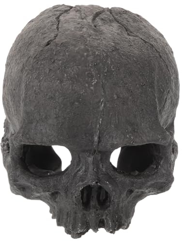 Angoily Aquarium Dekoration Totenkopf Harz Schädel Höhle Versteck Fisch Tank Reptilien Unterschlupf Deko Ornament Schwarz
