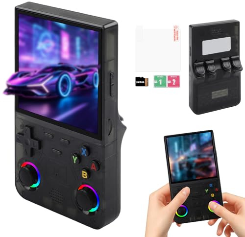 Console de jeux portable R36 Ultra de 128 Go, écran HD de 4 pouces, console de jeux rétro portable pour enfants et adultes (couleur noire)