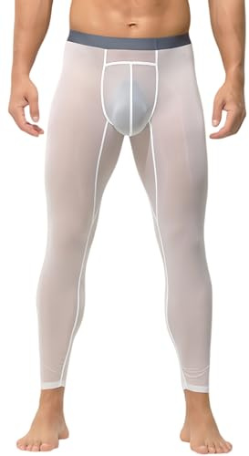 FEOY Men Sexy Leggings Ice Silk Sheer Tights Underwear Glossy Sports Pants Transparent Trousers Skinny EU S-XXL
