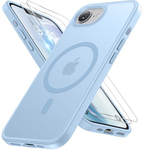miracase for iPhone 17e &16e Case with MagSafe&Screen Protector, Light Blue | TOP Military-Grade Protection & Strong Magnet Shockproof Scratch-Resistant with Velvet Touch for iPhone 17e/16e Cover 6.1