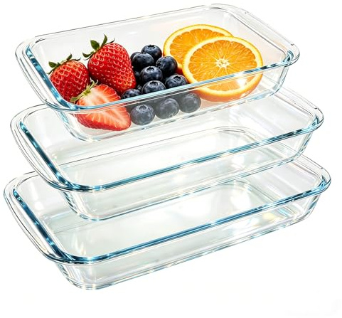 APACALI 3 stycken glasugnsformar av borosilikatglas, 1 l 1,6 l 2,2 l, bakform, rektangulär lasagneform, glas, ugnsform för ugn med handtag