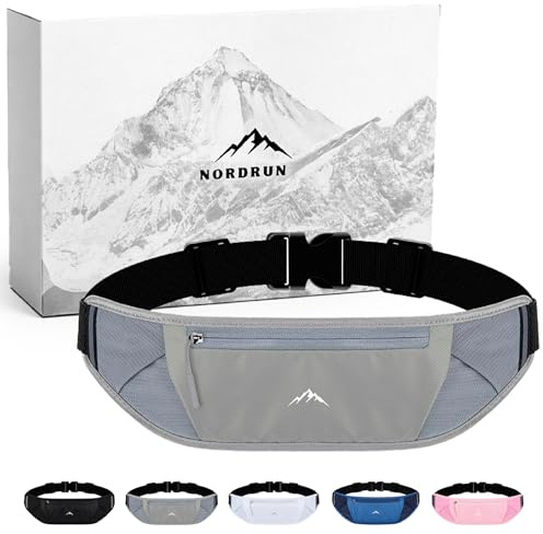 Laufgürtel für alle Handys | Verstellbarer und Wasserdichter Handytasche Joggen | Laufgürtel Handy | Running Belt | Handyhalterung Joggen | Laufen Zubehör | Lauftasche (Grau)