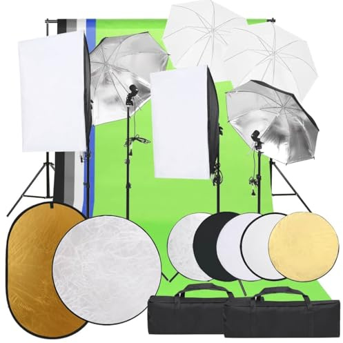Kaloriko fotostudio set med softbox, bakgrundssystem, reflektorer, 2 stativ, 5 färgade bakgrunder, LED-dagsljuslampor, dimbara perfekt för fotografering, videoljus, streaming