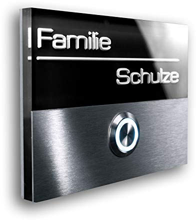 Metzler Edelstahl Türklingel in Schwarz - inkl. 3D-Gravur/Beschriftung - Klingel zur Unterputz-Montage - Größe: 11 x 8 cm