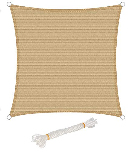 WOLTU Toldo Vela de Sombra Cuadrado 5x5 m HDPE Transpirable Anti Rayos UV Solar protección 85% Resistente y para Jardín, Patio, Exteriores Arena, Arena