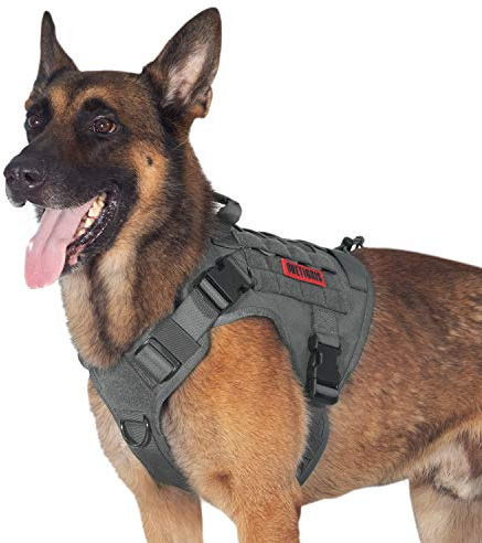OneTigris Taktische Hundeweste Service Hundegeschirr MOLLE Hundeausbildung Geschirr 1000D Nylon (XL, Grau)