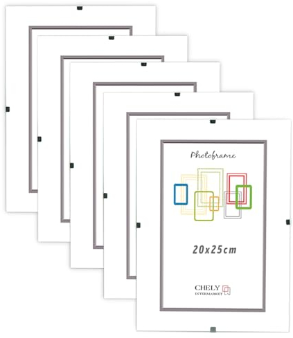 CHELY INTERMARKET MOD300 Marco Portafoto Clip Metacrilato Sin Borde Moderno 20x25cm Montaje Vertical Horizontal Decoración Posters Carteles Oficinas Galerías Color Transparente Incluye 5 Unidades