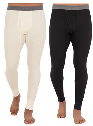 Fruit of The Loom Men's 2-Pack Recycled Waffle Thermal Underwear Bottom, Black/Natural, Large