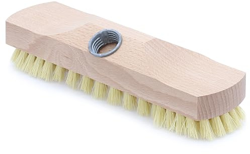Agrarflora Schrubber 22cm - Synthetik Fibre Borsten - Bodenschrubber mit Gewinde und Stielloch - Scheuerbürste aus Buchenholz - Schrubberbürste für Haushalt, Garten und Terrasse